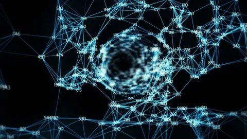 Flying through Random Digits Digital Plexus Tunnel Funnel Alpha matte Stock Footage 82470634