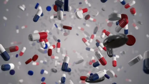 Flying through Red and Blue Pills Stock Footage 117489161