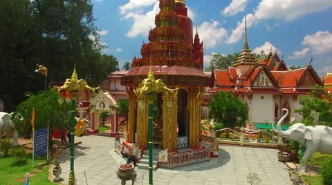 Flying through red pagoda temple, aerial shot Stock Footage 55446334