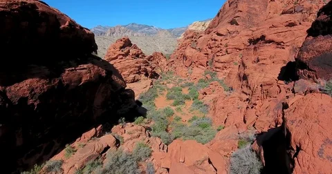 Flying through Red Rock Canyon, Calico hills Stock Footage 73528912