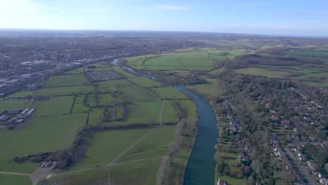 Flying through of River Thames near Reading, Berkshire, England. Video stock 235170757