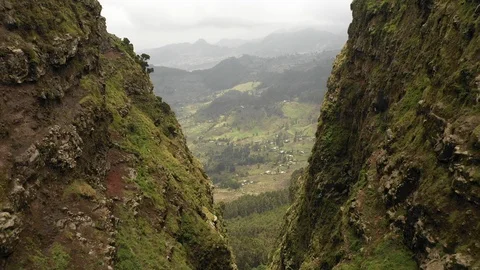 Flying through rugged mountain canyon, beautiful landscape Ethiopia Africa Video stock 114345028