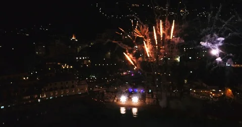 Flying through the salute on the seashore of Italy overlooking the night city 4K Stock Footage 101444570