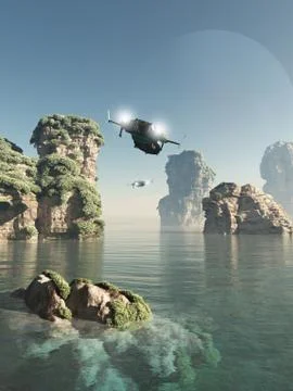 Flying Through The Sea Stacks Stock Illustration