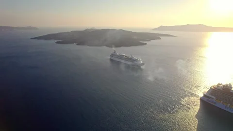 Flying through smoke from two cruise ships at sunset 4K Stock Footage 314753963