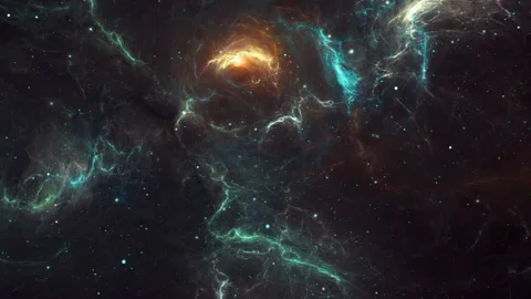 Flying through space background. Colorful fractal nebula with starfield and s Video stock 149841762
