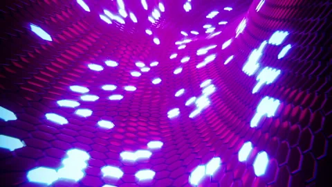 Flying through space with flashing hexagons. Infinitely looped animation. Video stock 186925801