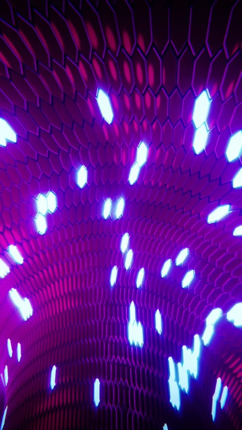 Flying through space with flashing hexagons. Vertical looped video Stock Footage 226369625