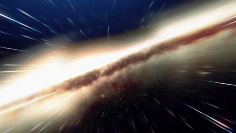 Flying Through Space at Light Speed Toward Glowing Spiral Galaxy Hyperspace 库存影片 346690202
