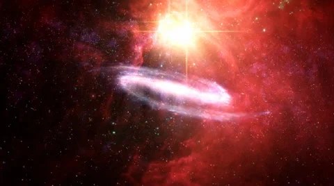 Flying through the space towards a star and galaxy. Red and yellow. Stock Footage 44562439