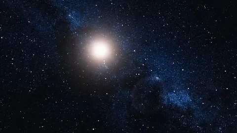 Flying through a star field and Sun in outer space Stock Footage 84845329