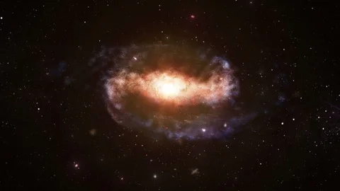 Flying through starry Space to a lonely Galaxy. Across the Universe Stock-Footage 117034460