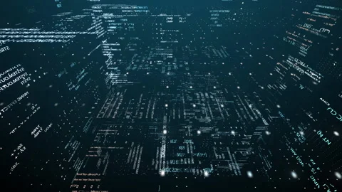 Flying through a stream of binary code data in a chaotic technological space Stock Footage 162553200
