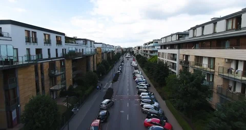 Flying Through The Street With Apartment Complex Stock Footage 91496490