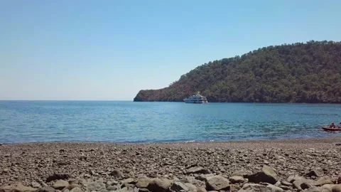 Flying through the tent and over the Mediterranean Sea Stock Footage 140612531