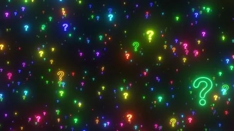 Flying Through Thousands Of Tiny Question Marks Glowing Neon Colors Stock Illustration