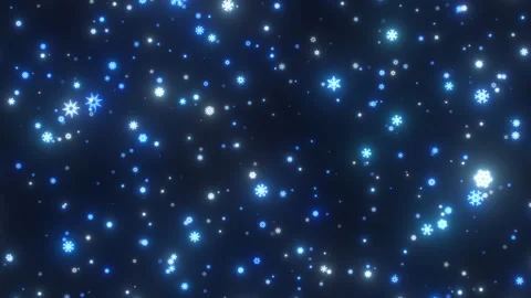 Flying Through Tiny Neon Glowing Ice Cold Blue Snowy White Snowflakes Stock Footage 343327844