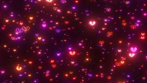 Flying Through Tiny Neon Glowing Sad Broken Heart Love Symbol Shapes Stock Footage 343327858