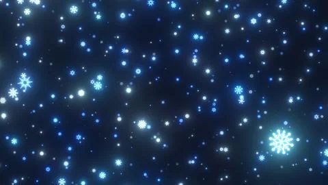 Flying Through Tiny Neon Glowing Ice Cold Blue Snowy White Snowflakes Stock Illustration