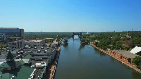 Flying Through A Town In Aurora, IL To Reveal The Desplains River Video stock 221580210