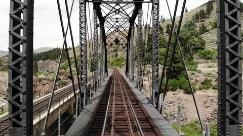 Flying Through Train Trestle Bridge - Aerial Drone Stock Footage 111988961