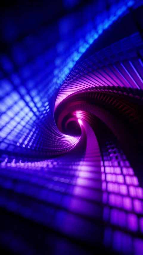Flying through a triangular tunnel with neon walls. Vertical looped video Stock Footage 226368770