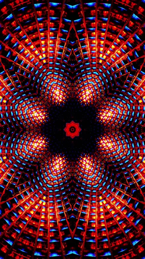 Flying through a tunnel of blue and orange metal cubes. Vertical looped Kal.. Stock Footage 228028422