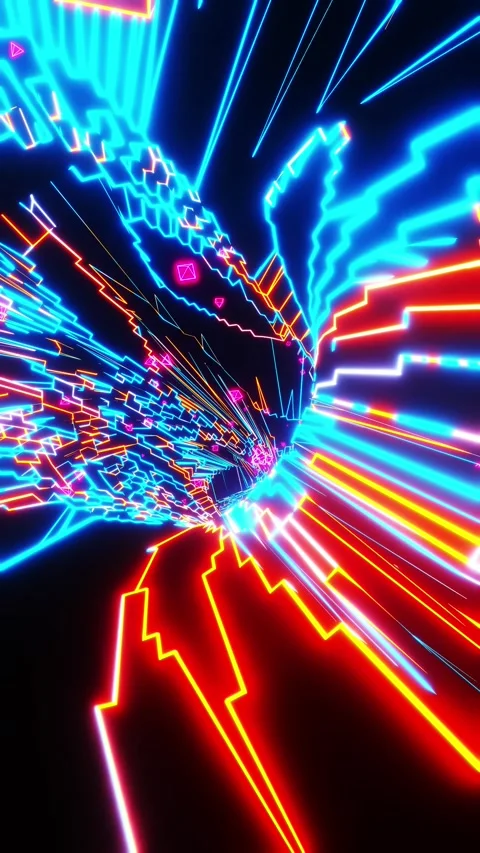 Flying through a tunnel of neon mesh. Vertical looped video Video stock 228026688