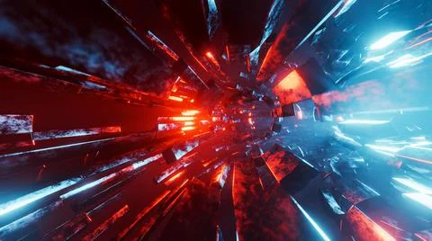 Flying through a tunnel in outer space. 3D rendering illustration. Stock Illustration