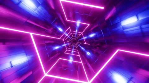 Flying through a tunnel with purple bars. Infinitely looped animation. Stock-Footage 185397768