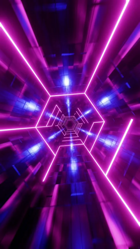Flying through a tunnel with purple bars. Vertical looped video Stock Footage 228025626