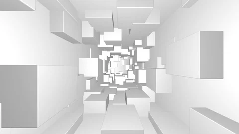 Flying Through a Tunnel of Random Cubes With Turns Stock Footage 97226142