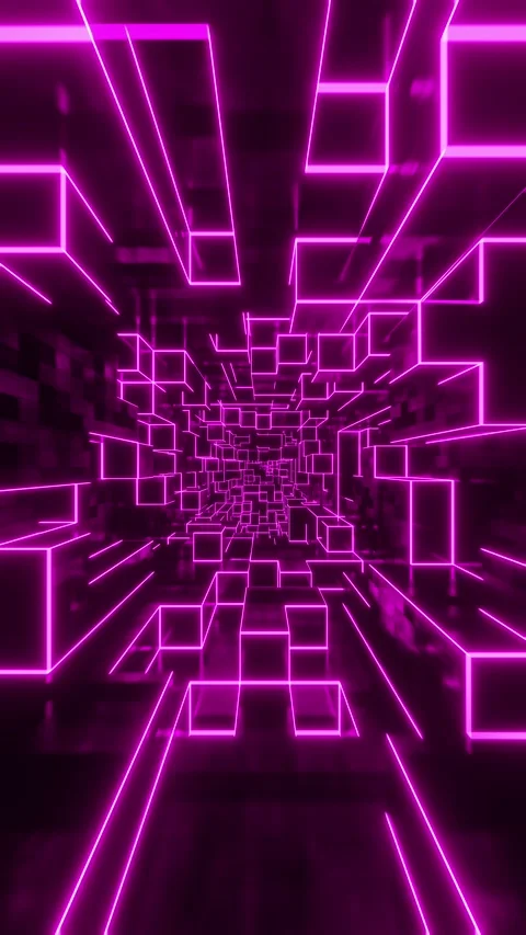 Flying through a tunnel of red neon cubes. Vertical looped video Stock Footage 229459988