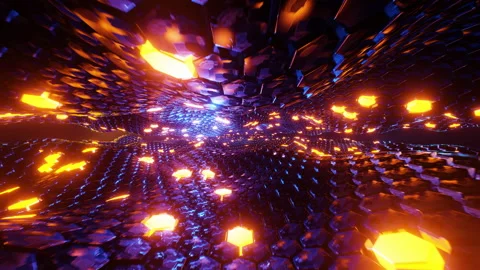 Flying through a tunnel with waves and neon light. Infinitely looped animation. Stock Footage 203944651