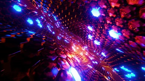 Flying through a tunnel with waves and neon light. Infinitely looped animation. 스톡 동영상 205063219