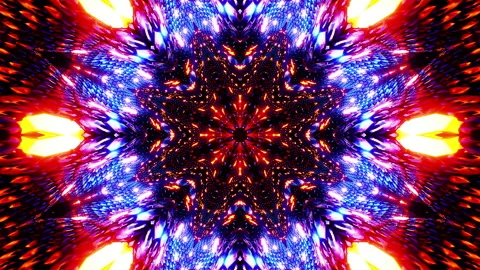 Flying through a tunnel with waves and neon light. Kaleidoscope VJ loop. Stock-Footage 207420324