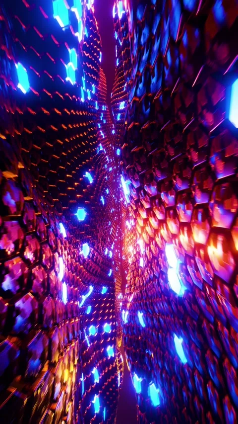 Flying through a tunnel with waves and neon light. Vertical looped video Stock Footage 226370617