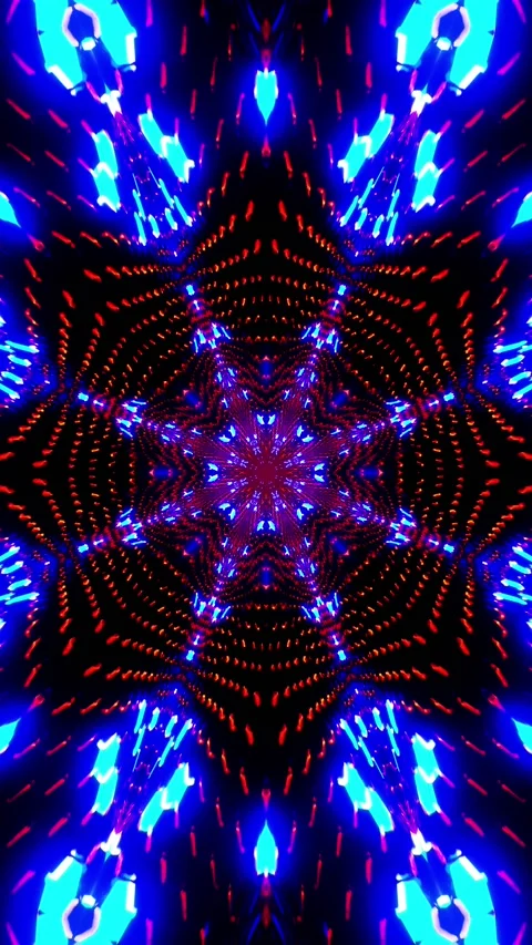 Flying through a tunnel with waves and neon light. Vertical looped Kaleidos.. Stock Footage 229460482