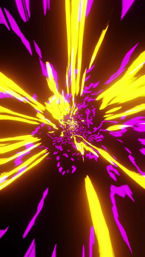 Flying through a tunnel with yellow waves. Vertical looped video Stock Footage 229459614