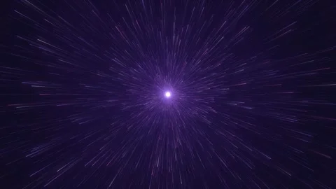 Flying through violet warp speed light streaks toward bright white star 스톡 동영상 347379761