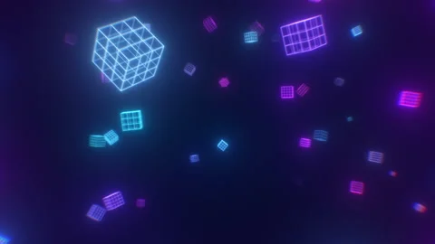 Flying Through Wireframe Cubes Synthwave Retro Neon Ultraviolet Glow Stock Footage 201361152