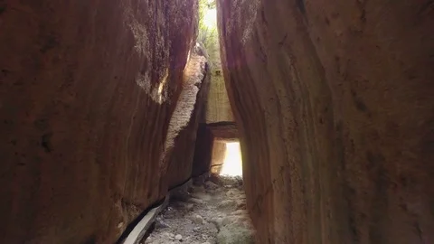Flying thru the bright light in Vespasianus Titus Tunnel, Antakya Stock Footage 119897497