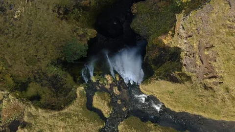 Flying Top Down Over Gljufrabui Waterfall Stock Footage 130139663