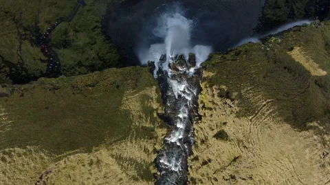 Flying Top Down Over Seljalandsfoss Waterfall Stock Footage 130139671