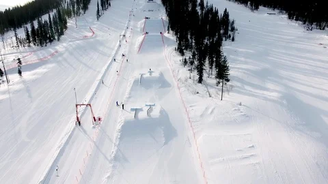 Flying on top of ski resort base Stock-Footage 109111001