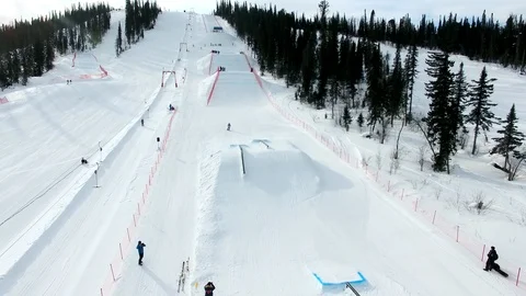 Flying on top of ski resort base Stock Footage 109112743