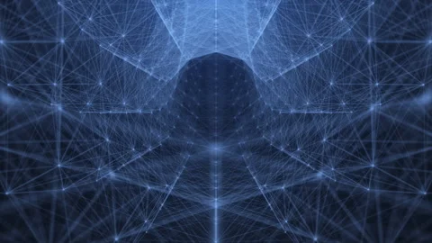 Flying in a toroidal tunnel made of a plexus of blue dots and lines Stock Footage 248986974