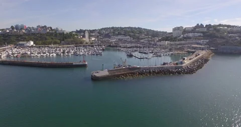 Flying into Torquay Harbour Stock Footage 135758279