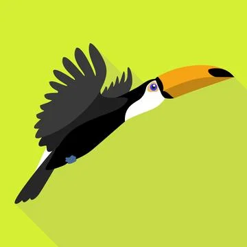 Flying toucan icon, flat style Stock Illustration