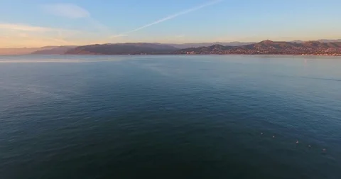 Flying toward CA over ocean as birds pass underneath Stock Footage 73158923